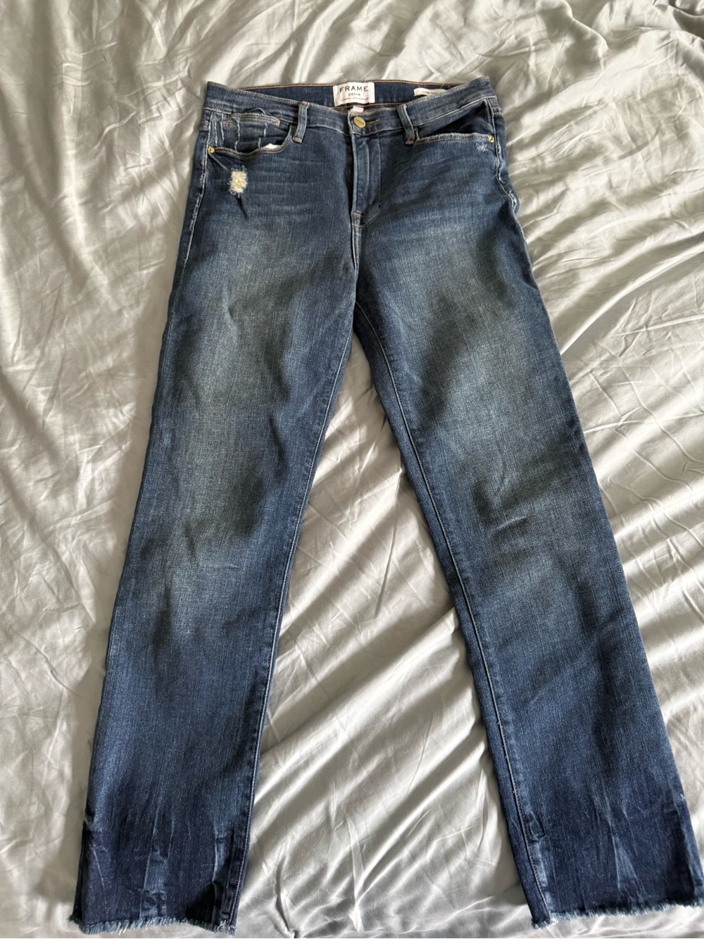Frame Denim Blue Straight-Leg Jeans high waisted